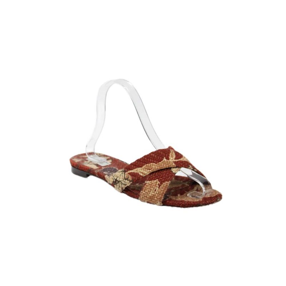 Tabitha Simmons Womens Floral Woven Crisscross Slip On Mules Shoes Red Size 8